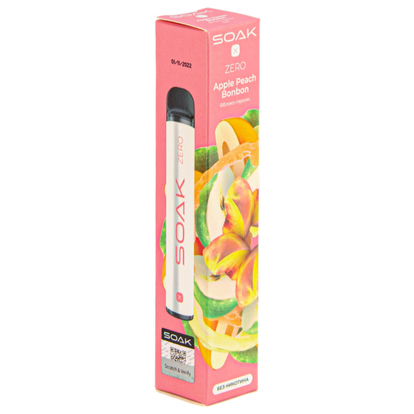 SOAK X ZERO Apple peach bonbon 1500 затяжек (без никотина) в Донецке