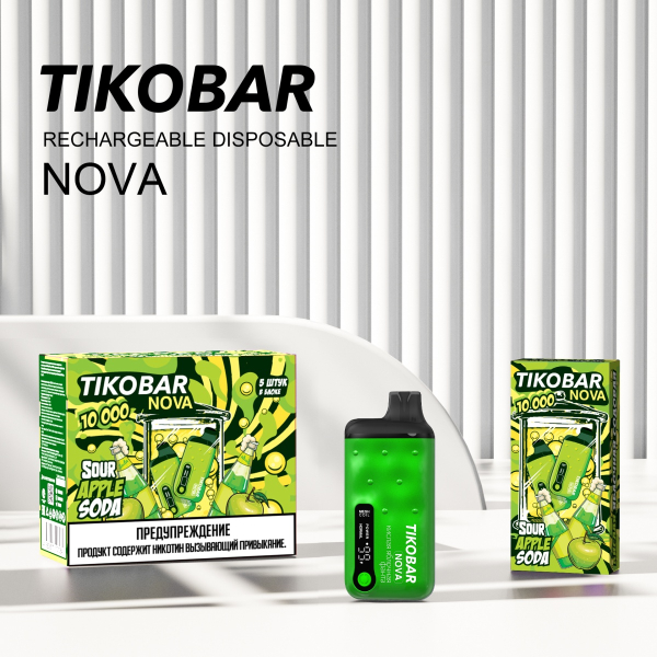 Электронка Tikobar Nova Кислая Яблочная Содовая 10000 Затяжек в Донецке