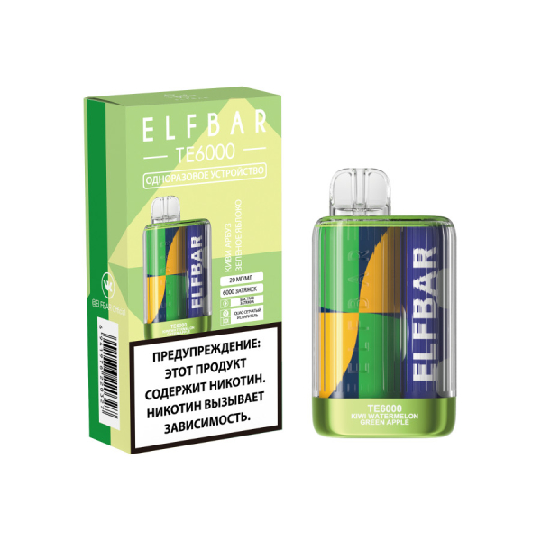 ЭСДН ELF BAR Te Киви Арбуз Зеленое Яблоко 6000 затяжек в Донецке